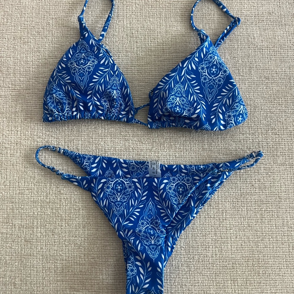 Blue and White Triangle Bikini Set